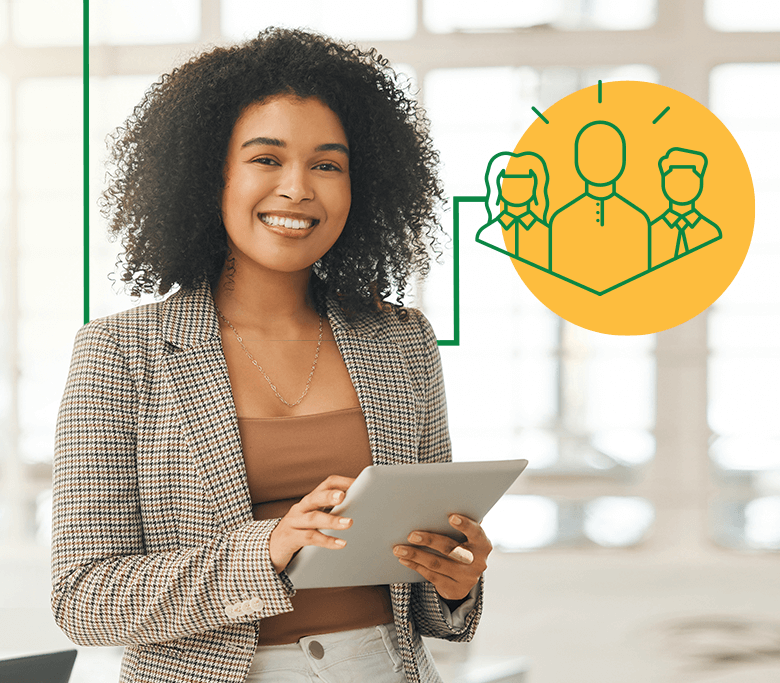 Smiling business woman holding a tablet